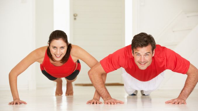 Couple doing push-ups