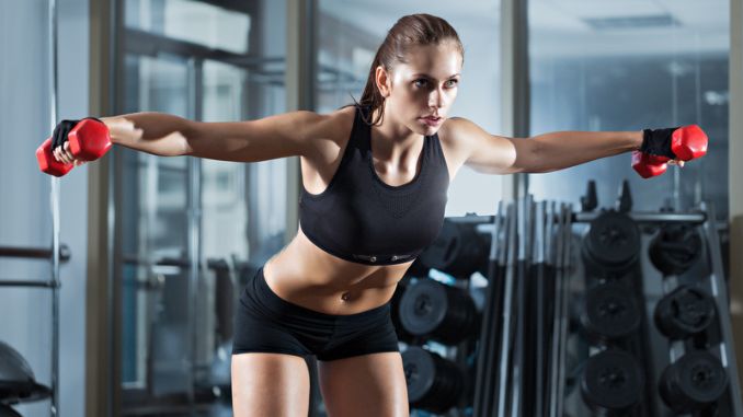Woman dumbbell workout